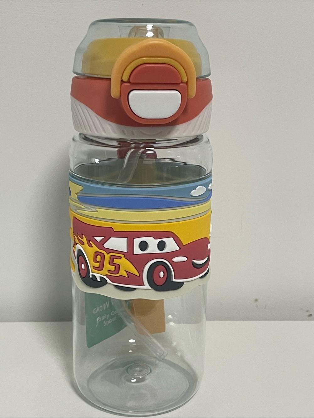 Disney Lightning McQueen Plastic Water Bottle in Red, Yellow, Blue